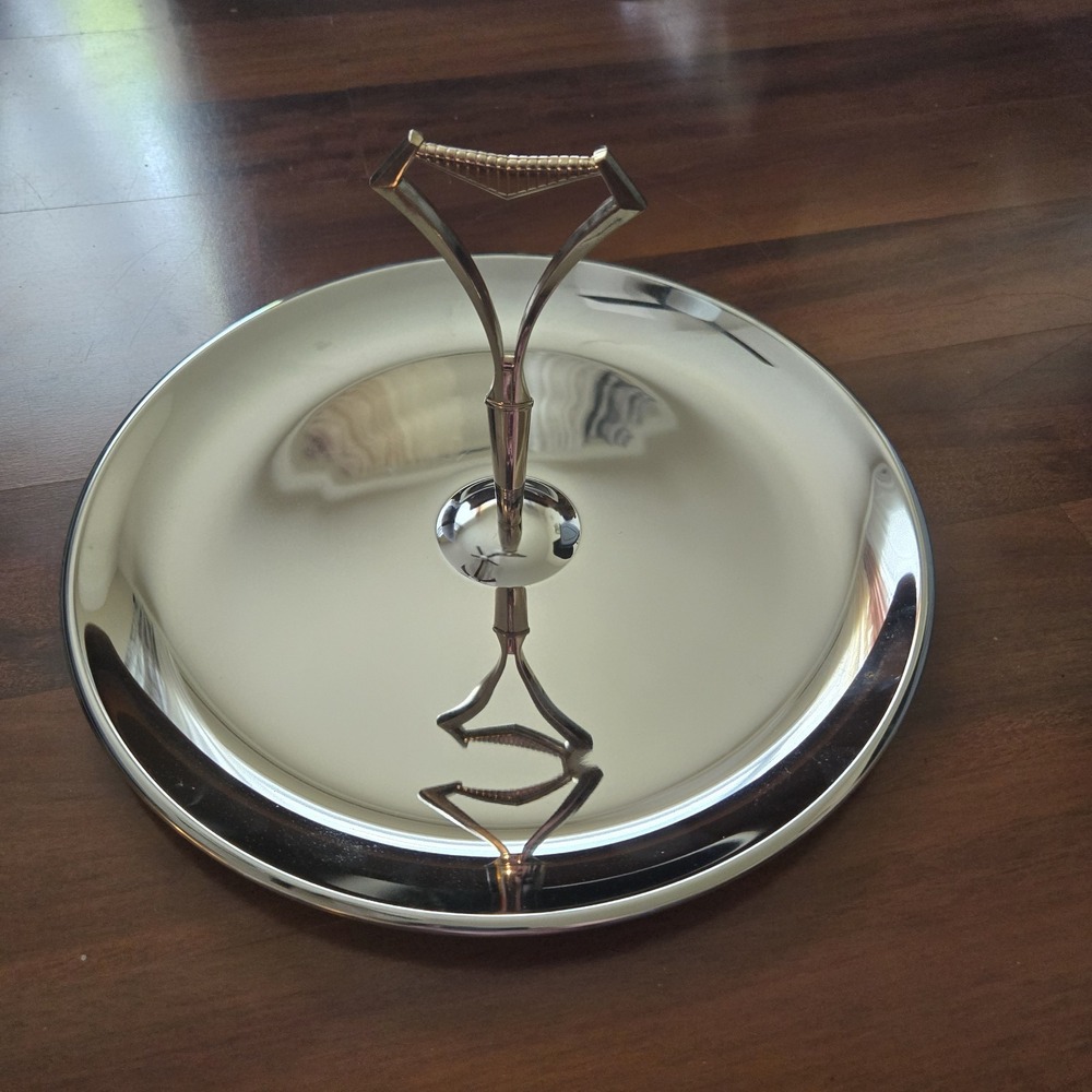 Vintage Kromex Holiday Tidbit Tutier Tray Chrome Giftware 561 in Box Paperwork - Picture 6 of 6